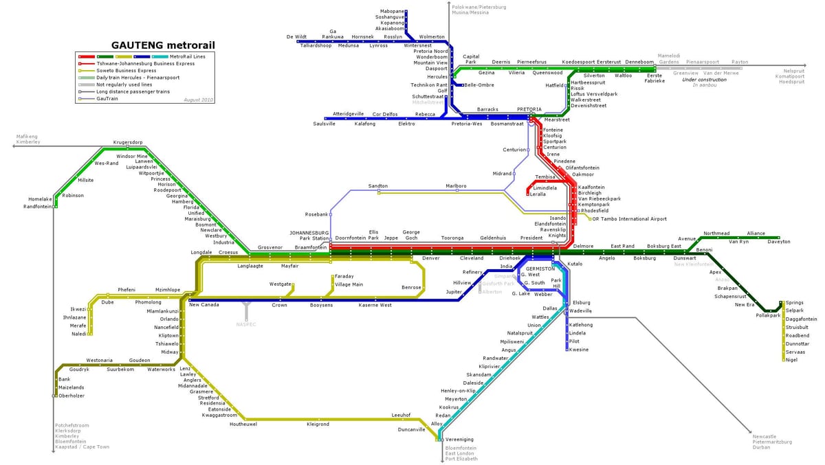 Mapa transportowa Johannesburga (Joburg Jozi)