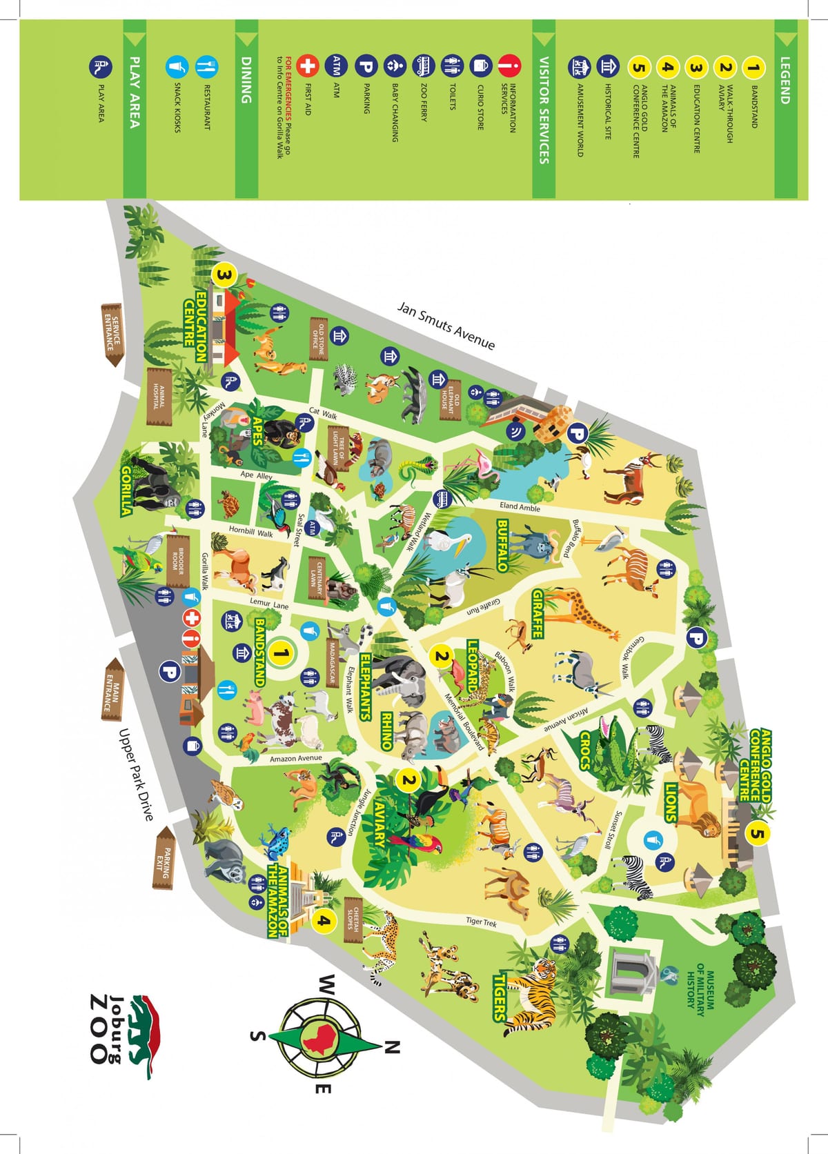 Mapa parku zoologicznego w Johannesburgu (Joburg Jozi)