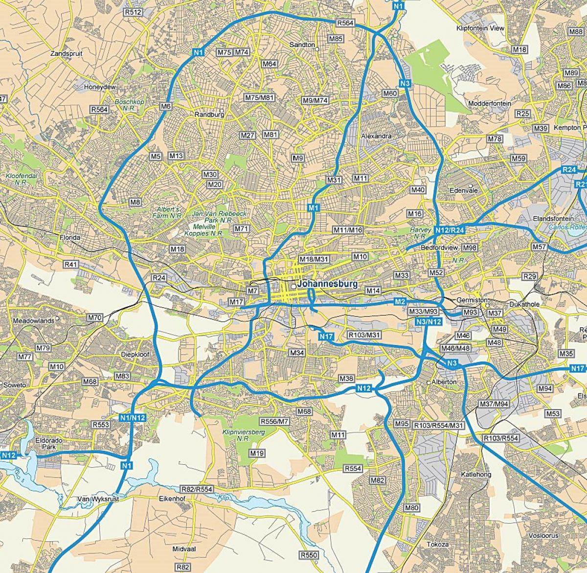 Mapa drogowa Johannesburga (Joburg Jozi)