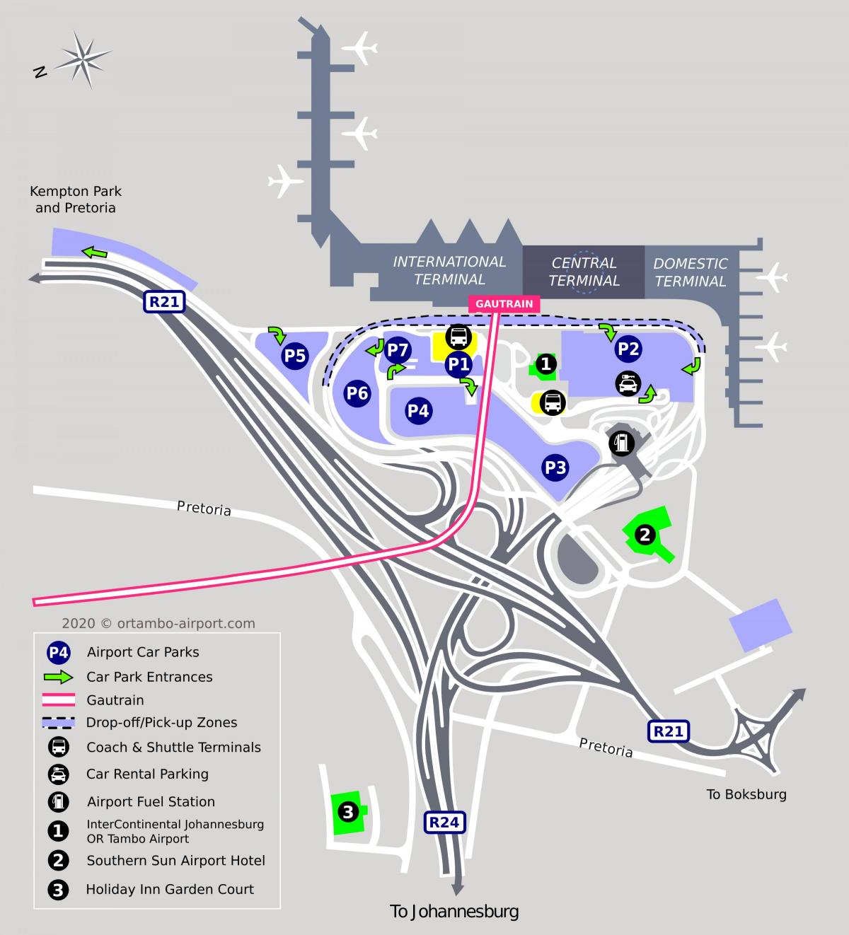 Mapa terminalu lotniska w Johannesburgu (Joburg Jozi)