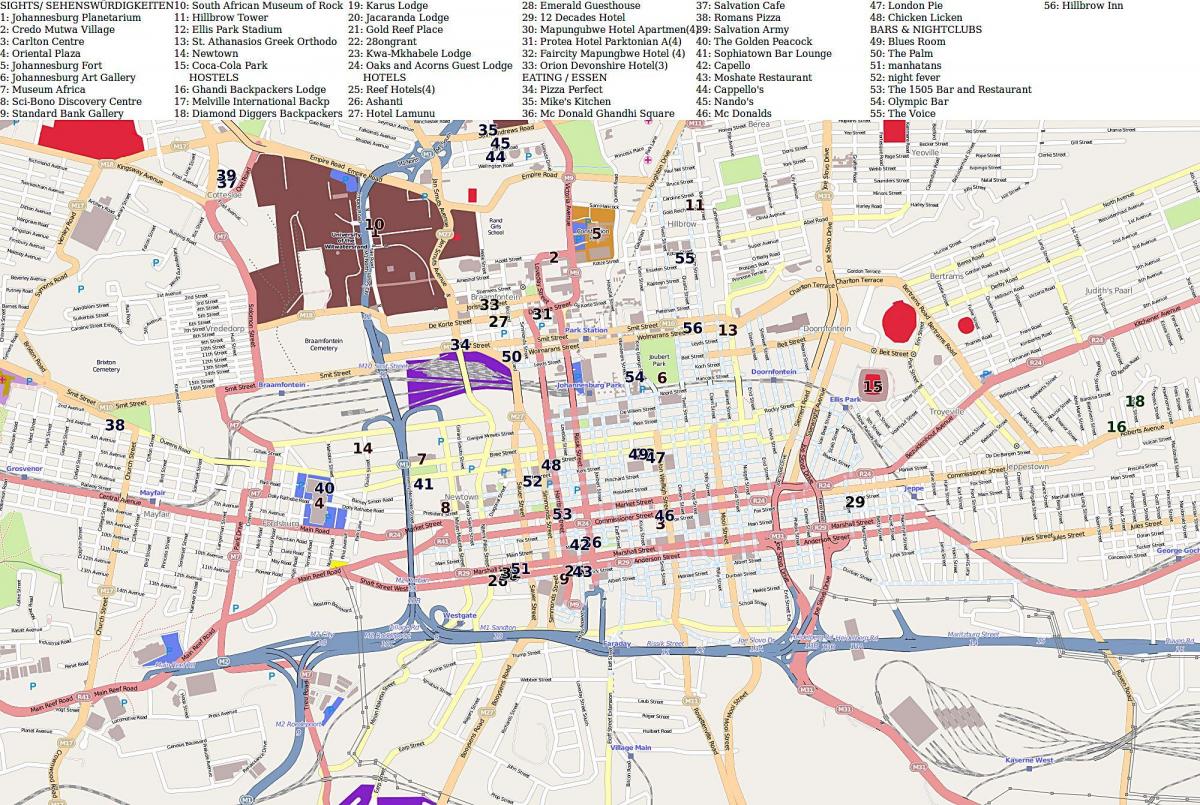 Mapa centrum miasta Johannesburg (Joburg Jozi)