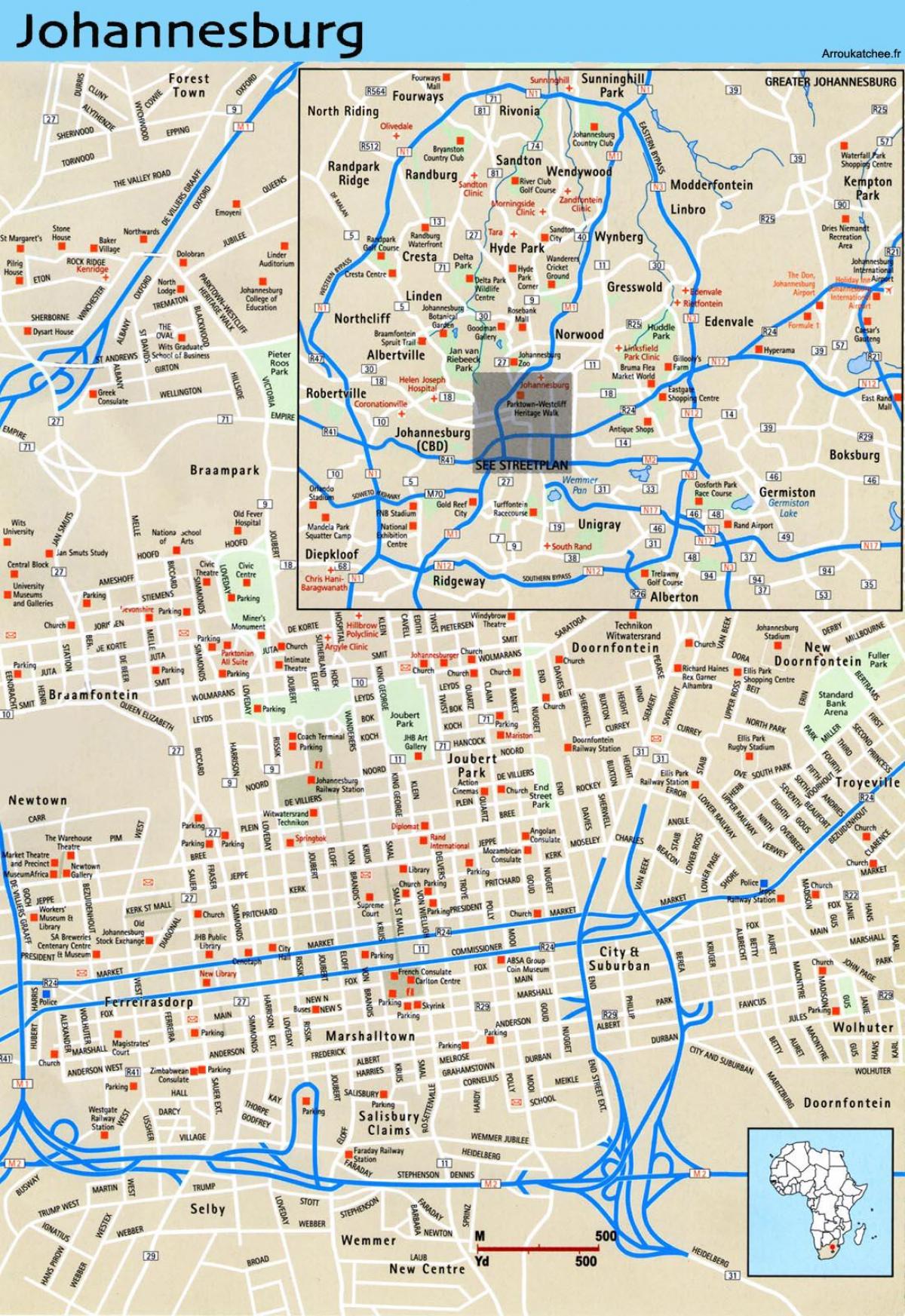 Mapa miasta Johannesburg (Joburg Jozi)