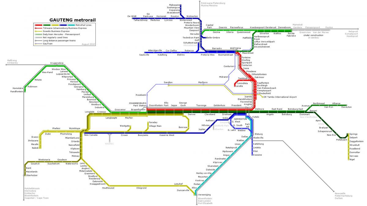 Mapa transportowa Johannesburga (Joburg Jozi)