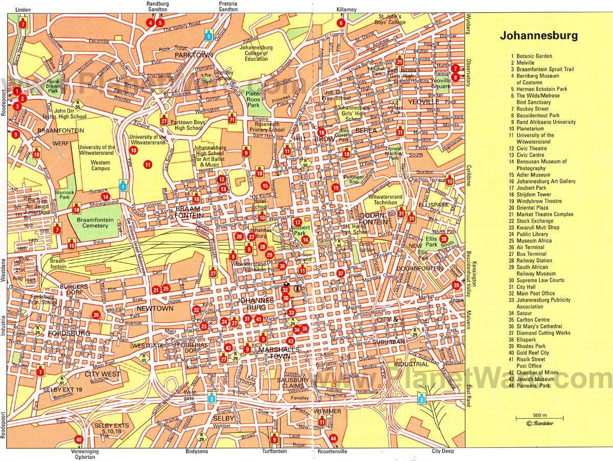 Mapa wycieczek pieszych Johannesburg (Joburg Jozi)